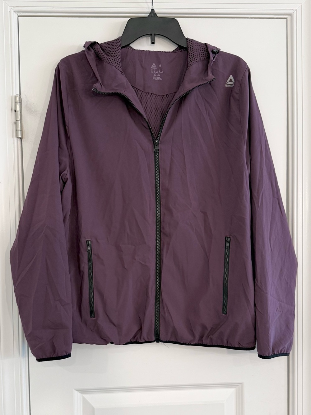 Reebok Hooded Mesh Lined Windbreaker Jacket Purple Full Zip Women’s Size M